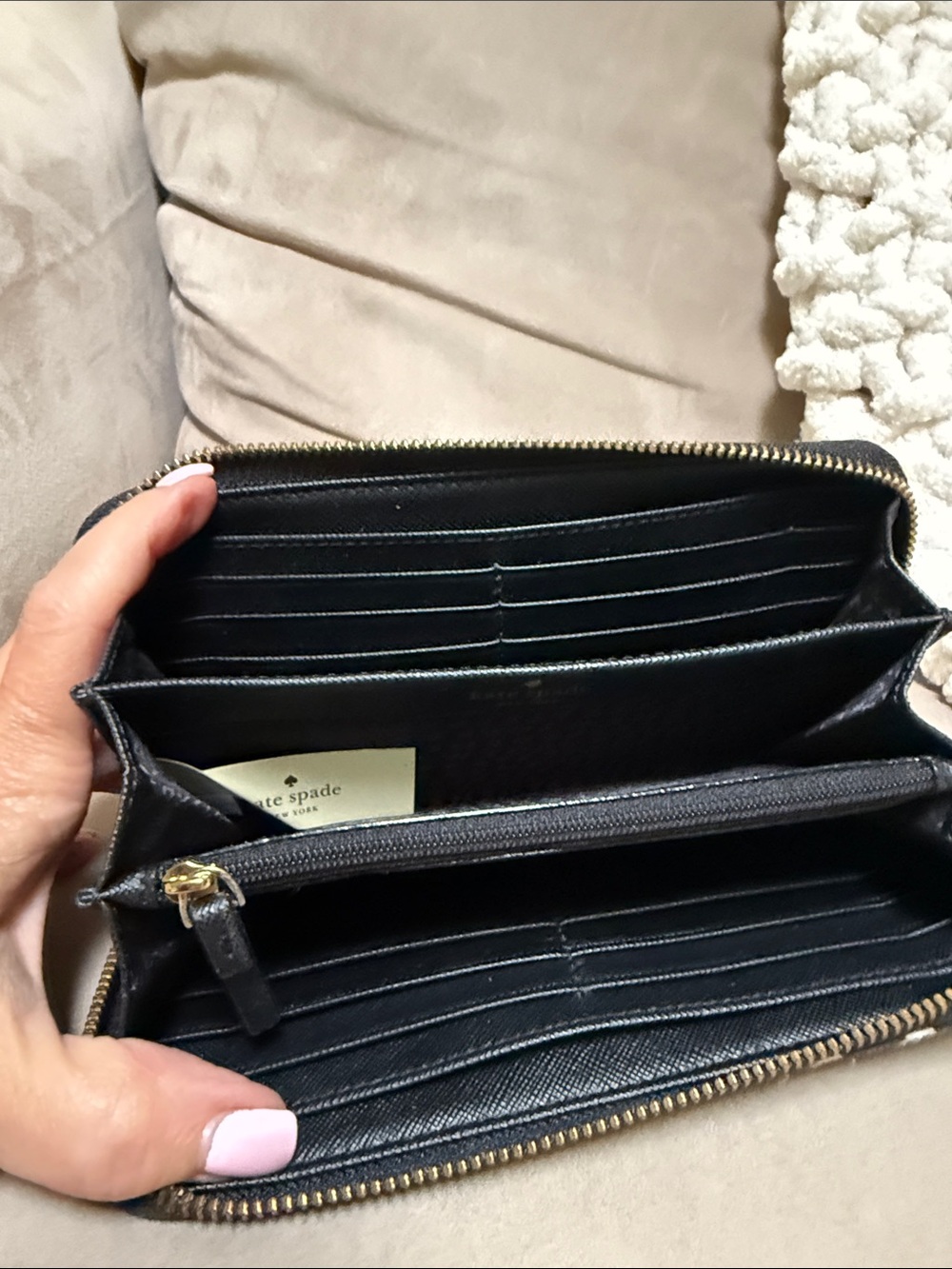 kate spade Black and White Polka Dot Zip-Around Wallet - Picture 5 of 12